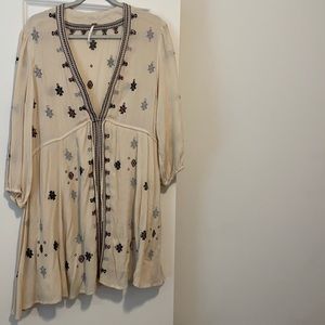 Free People Cream/ Pink Embroidered Fable dress